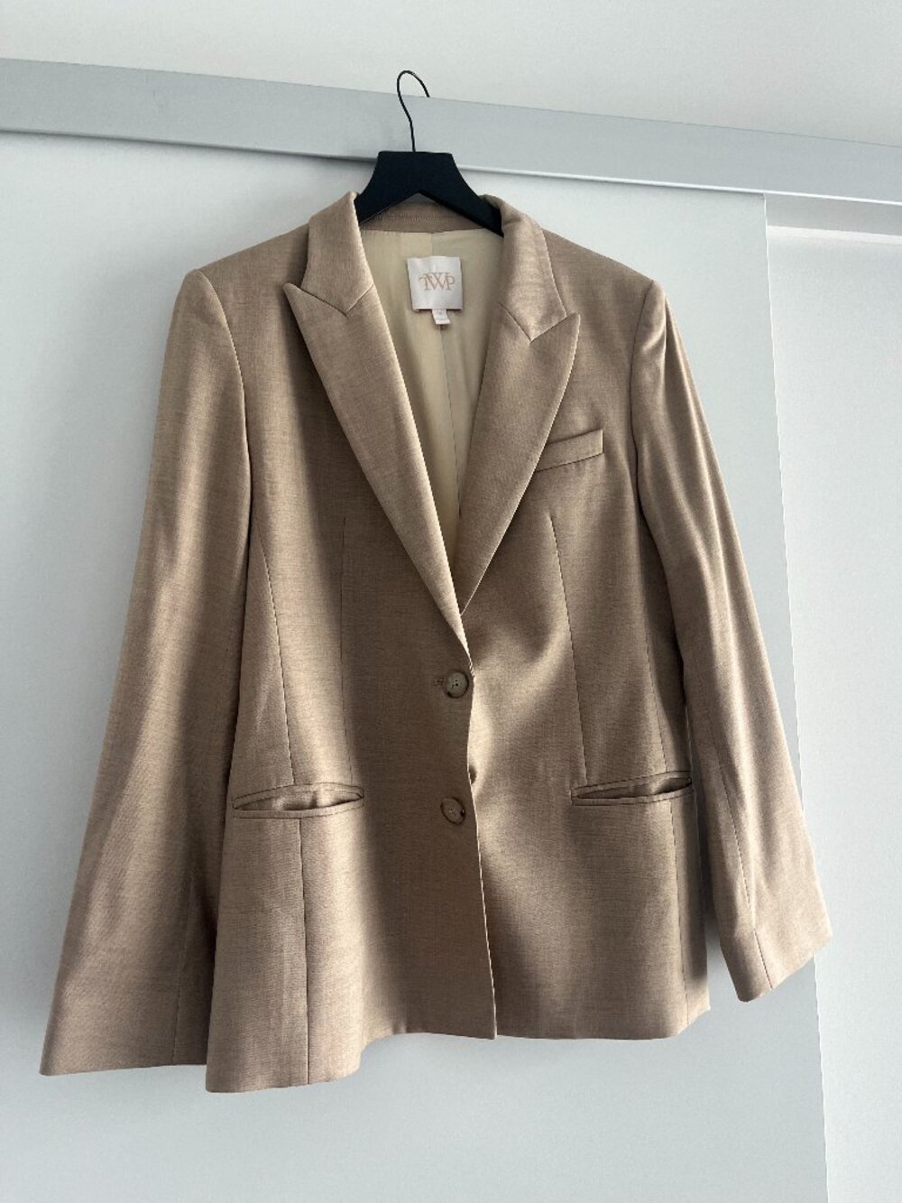 Luxury TWP Beige Wool Blazer w Silk Lining – Size M